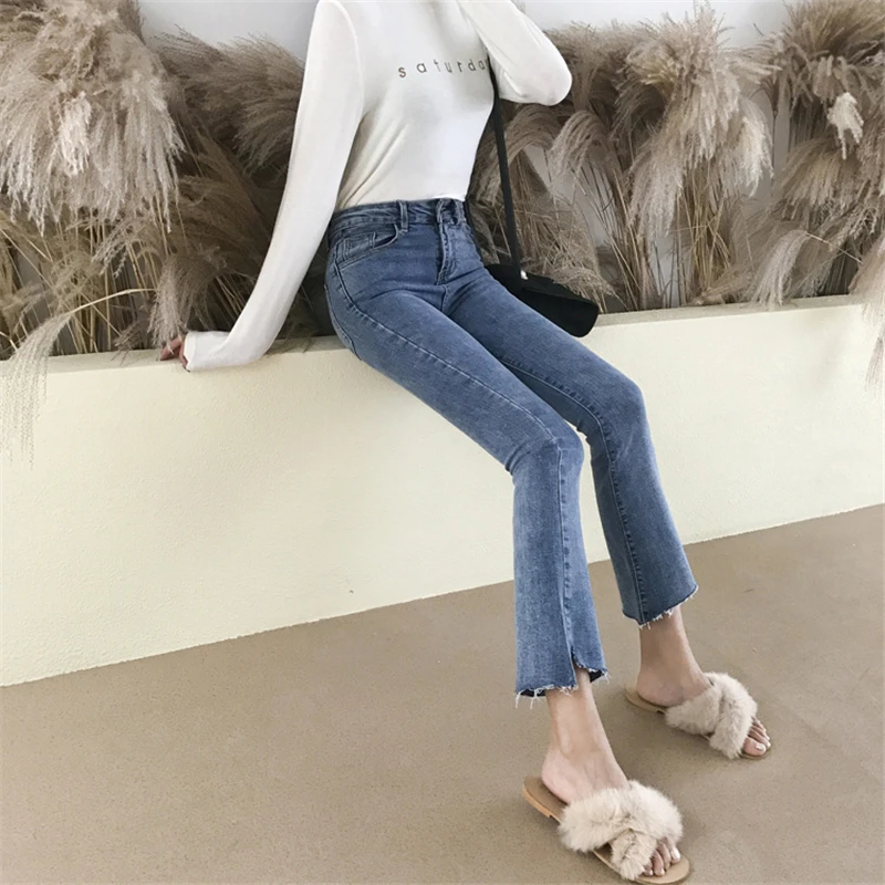 Irregular High Waist Casual Jeans For Women Chic Flare Denim Pants Womens High Quality All-match Fashion Slim Trousers YT5013