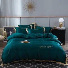 Роскошные Постельные Наборы 3 4 шт. летняя кроватка пододеяльник гладкая простынь ощущение прохлады вышивать кровать комплект зеленый цвет алфавит