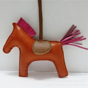 

Luxury Fashion Handmade Real Lambskin Leather Horse Keychain Animal Key Chain Women Bag Charm Pendant Accessories Birthday Gift