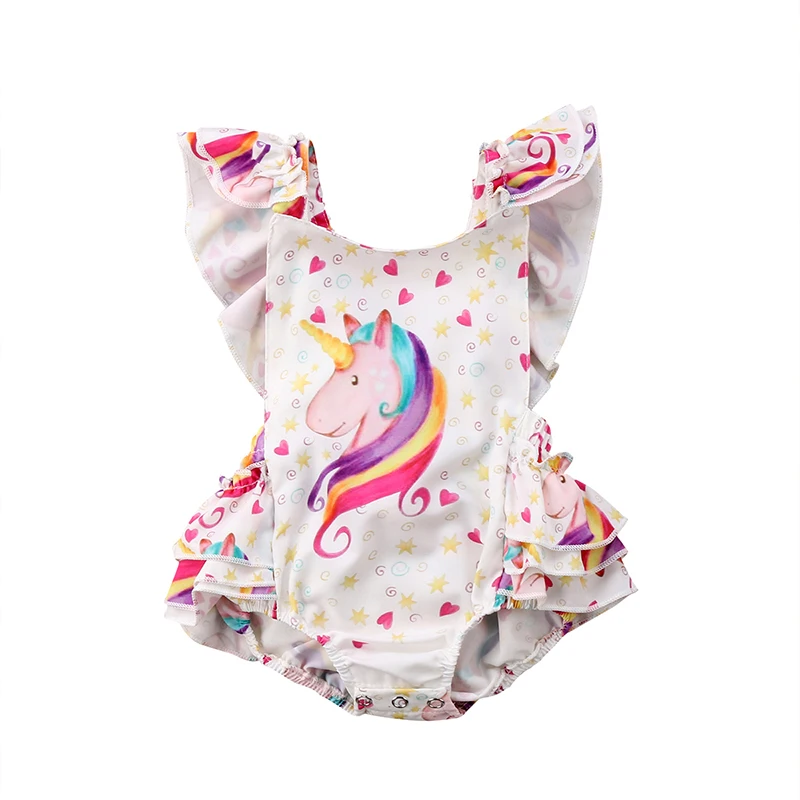 

Lovely Newborn Toddler Girls Unicorn Clothes Ruffles Backless Cartoon Romper Jumpsuit Outfit Sunsuit 0-3Y