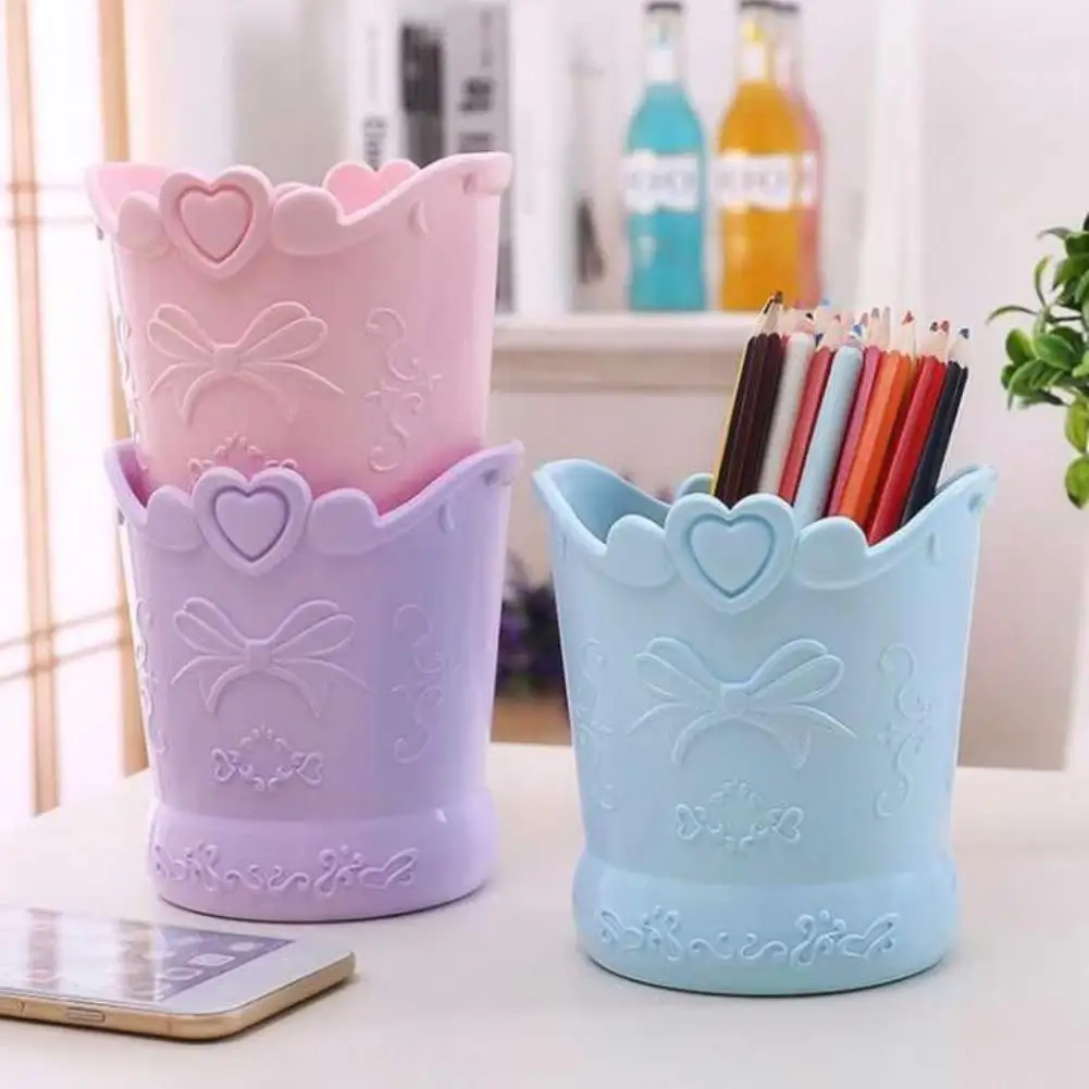 

1 Pcs Creative Cartoon Bow Pen Holder Candy Color Kawaii Pink Pencil Organizer Box Stand Container Office School Supplies