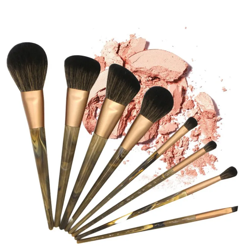 

Marble Stripe Resin Handle 8pcs/set Goat Hair Professional High Quality Makeup Brushes Kits Blush Powder Highlight Repair Brush