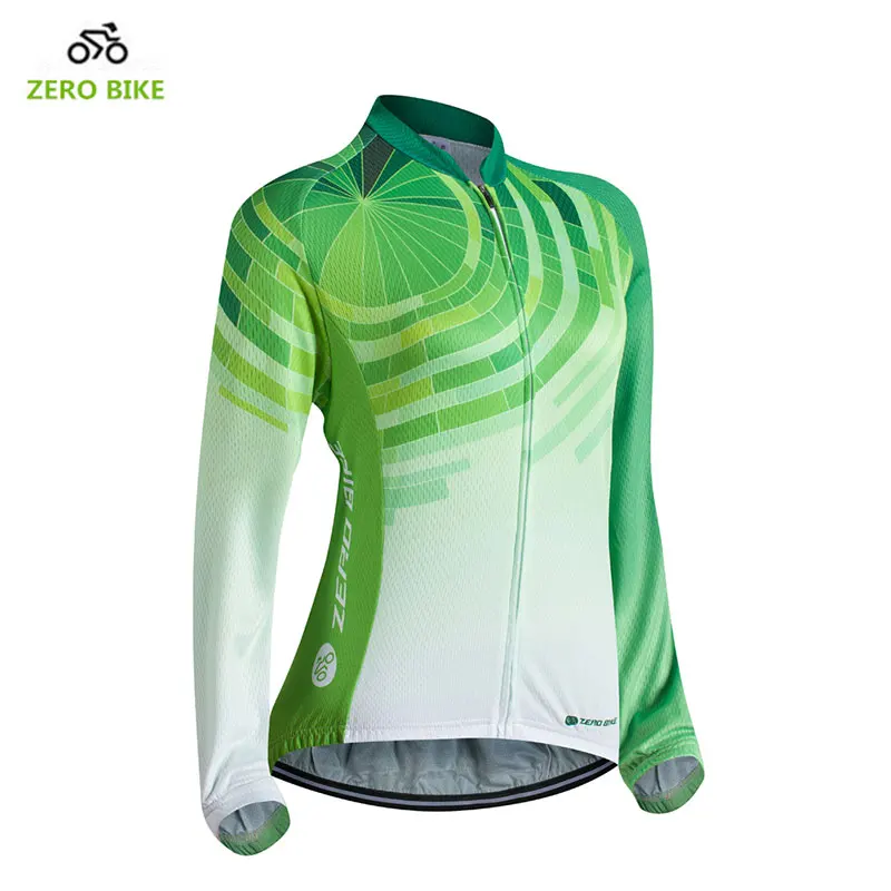 Короткое zerobike зеленый с длинным рукавом Для женщин Велоспорт Джерси MTB велосипеда Костюмы Велосипедный Спорт одежда Ropa Ciclismo дышащая молния