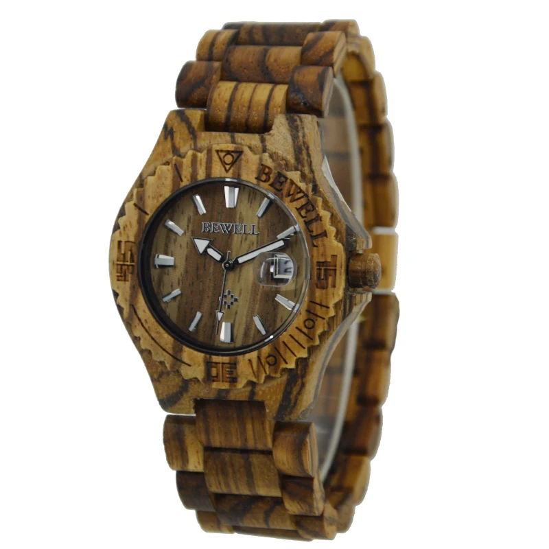 

2016 Bewell Zebra Wood Watch Japan Quartz Movement Mens Wooden Watch
