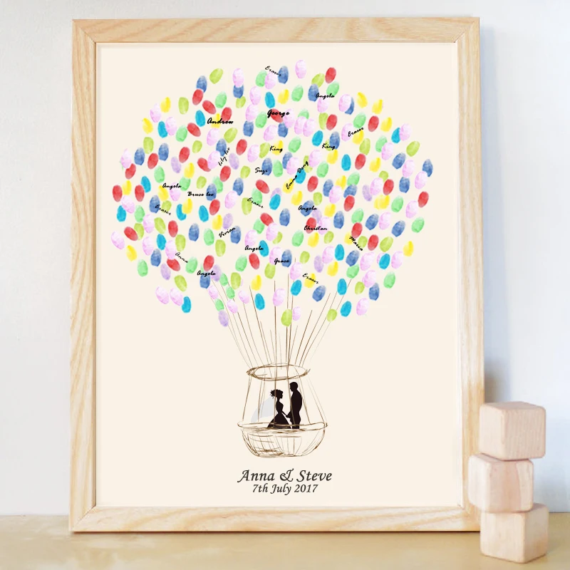 

Bride and Groom in Hot Air Balloon,Free Customized DIY Fingerprint Guestbook for Engagement Party and Wedding Ceremony,No Frame
