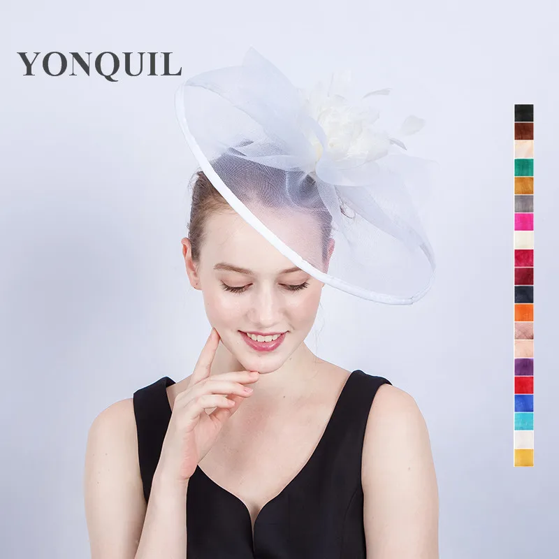 Elegant ผู้หญิง Crinoline Fascinators หมวกงานแต่งงานอุปกรณ์เสริมผมหลาย