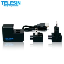 TELESIN Professional EU/US Plug Detachable Dual USB Gopro Wall Battery Charger for Gopro Hero 3 / 3+/4