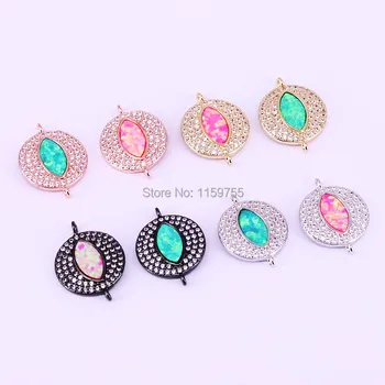 

Fashion DIY 10Pcs Mix Color Opal Stone Paved CZ Round Shape Jewelry Connectors Findings