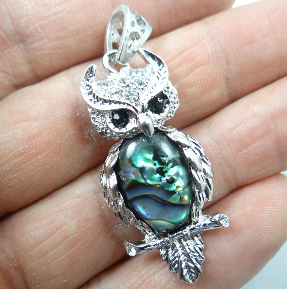 

42*21MM Beautiful Abalone Shell carved the of owl PENDANT necklace D35