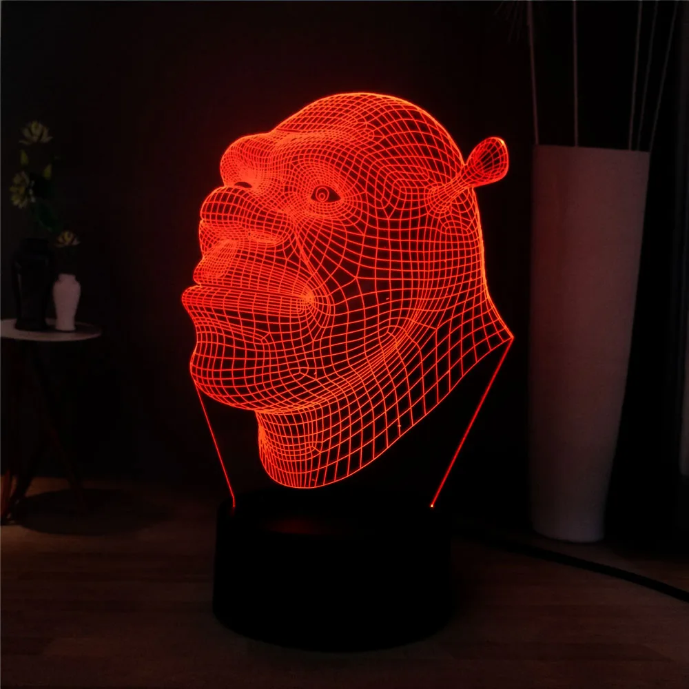Мультфильм 7 цветов изменить светодиодный ночник 3D крутой Шрек голова домашний праздник Декор свет настольная лампа Дети День рождения Рождественский подарок