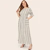 SHEIN, платье размера плюс с воланом, рукавом, накладным карманом, в полоску,, женское, весна-лето, повседневное, с коротким рукавом, с высокой талией, макси платья