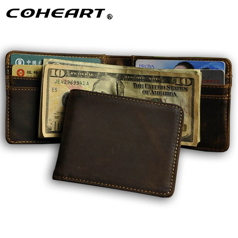 crazy horse leather money clip wallet Top quality men wallets clip portemonnee male money bag-in ...