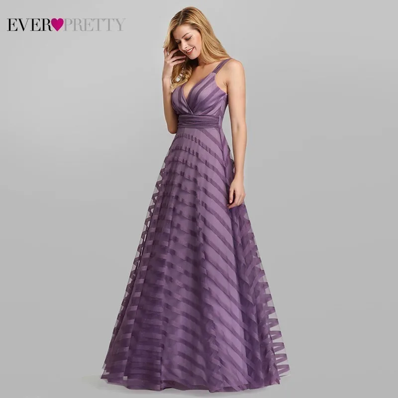 US $35.74 Lavender Evening Dresses Long Ever Pretty ALine VNeck Striped Spaghetti Straps Sexy Formal Party Dresses Robe De Soiree 2020