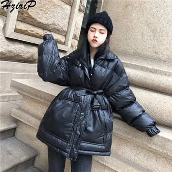 

Hzirip 2019 New Design Female Women Winter Wild Coat Thick Outwear Loose Sashes Fashion Simple Preppy Style Plus Size 2 Colors