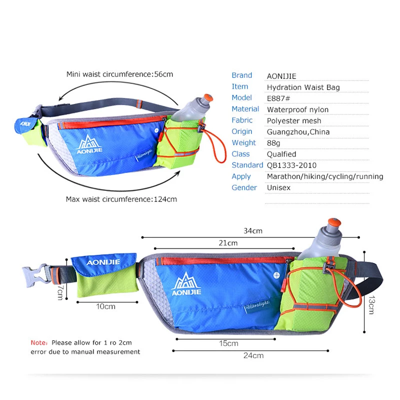 AONIJIE Women Men Running Waist Pack Lightweight Outdoor Sports Racing Hiking Gym Fitness Hydration Belt Water Bottle Hip Bag