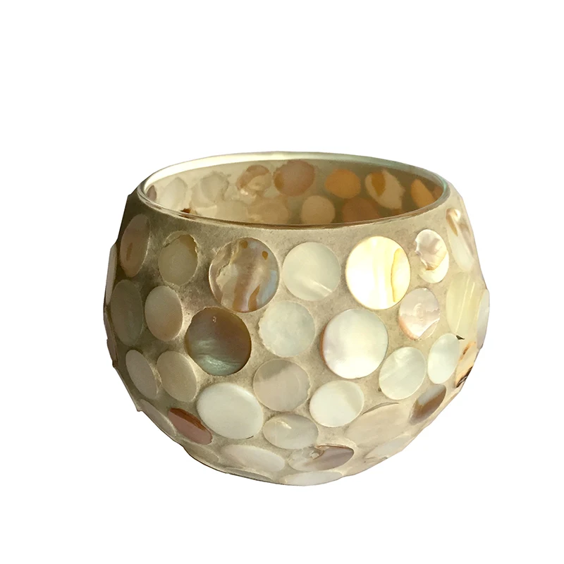 

NEW!Glass Mosaic shell piece decor candle holder and small ball vase,USD8.99/PC