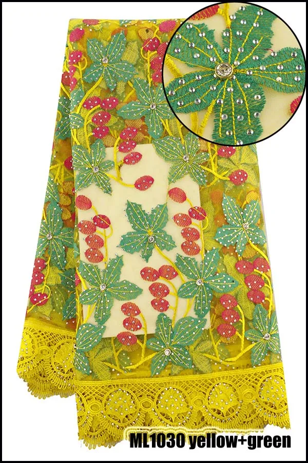 New Arrival High Quality African Plain French net pearl lace Lemon green embroidery tulle cord latest