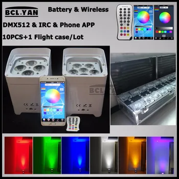 

10Xlot with good fly case remote control 4/6*18w rgbwa uv wireless dmx led par wifi phone control uplights for wedding
