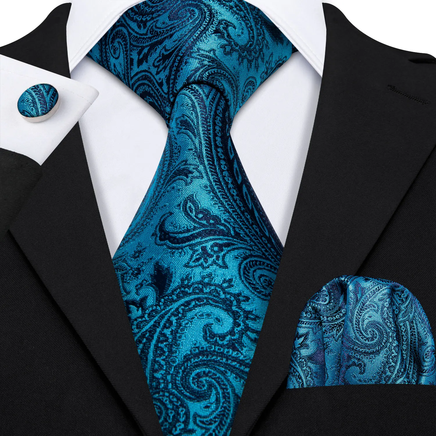 

Barry.Wang Fahsion Designer Teal Blue Paisley Mens Silk Tie Gravat Tie Hanky Box Set Gifts For Men Wedding Groom Necktie LS-5164