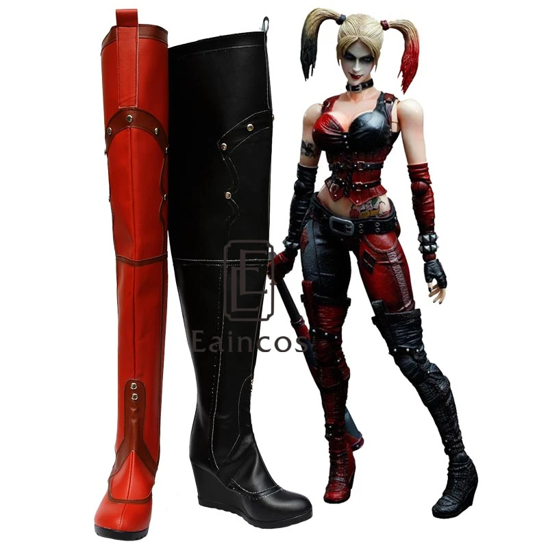 

Anime Batman Harley Quinn Cosplay Party Shoes Female Black and Red Fancy High Boots Custom Made