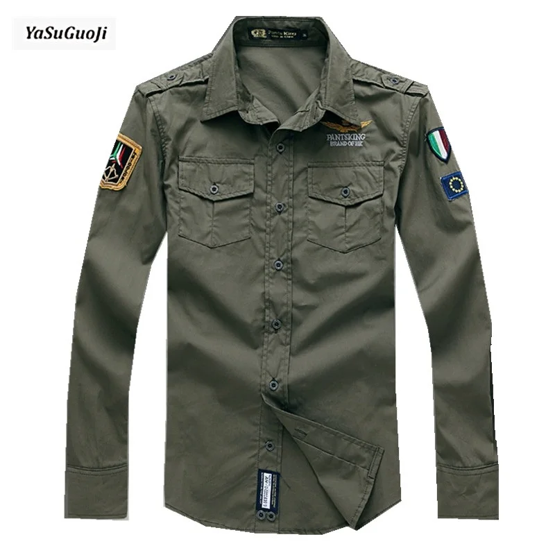 Новый 2019 Военный стиль мода Италия air force погон вышивка рубашка мужчин slim fit рубашка мужская одежда рубашка homme CS10