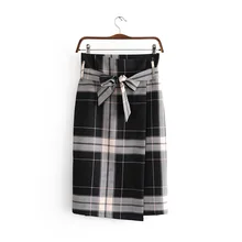 WYNNE Гадис осень зима черный плед Юбки Нерегулярные на шнуровке Юбка Saia для женская одежда