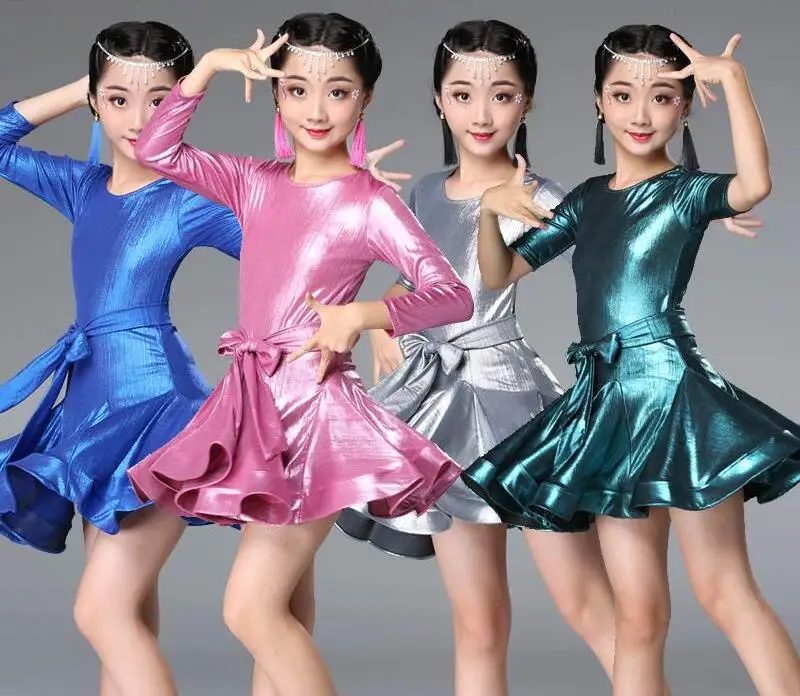 

2019 New Latin Dance Dress For Girls Long Sleeve Lace Standard Ballroom Dancing Dresses For Kids Performance Wear Salsa Clothes