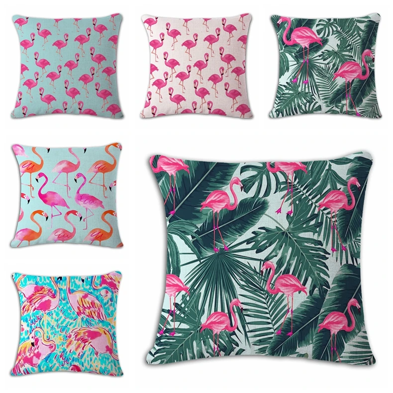 

Watercolor leaves flamingo Cushion(No Filler) Polyester Family affection Sofa Car Seat family Home Decorative Throw Pillow