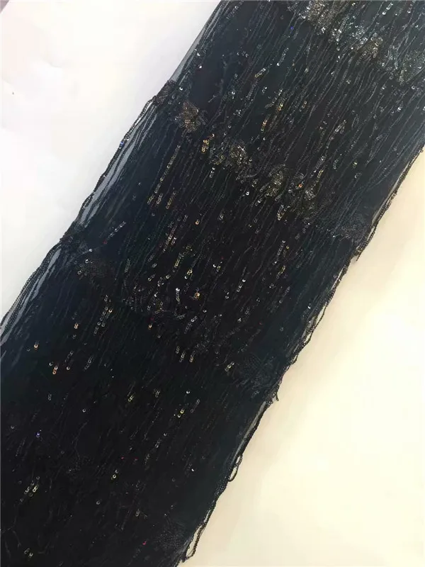

Black african lace fabric 2019 Tassels high quality lace aso ebi mesh fabric Embroidered Sequins nigerian swiss lace fabric