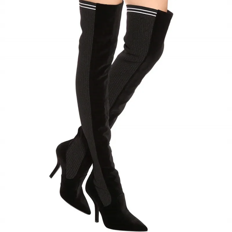 

2018 Fashion Sexy Boots Leather Side Thin Heels Women Over The Knee Boots Motorcyle Boots Black Red