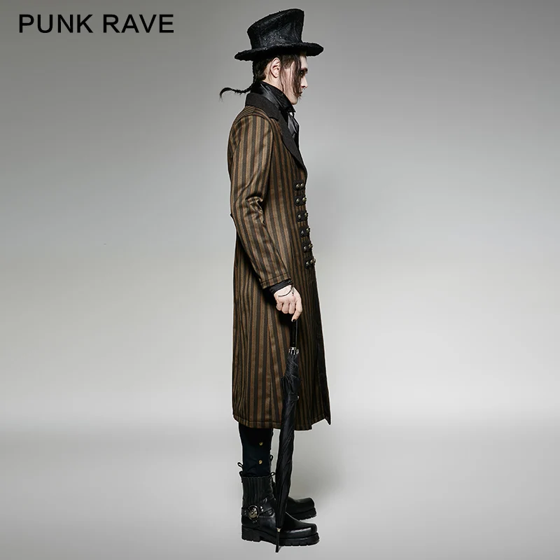 Punk Rave Mens Steampunk Victorian Black Brown Stripe Long Jacket Coat Y-717 