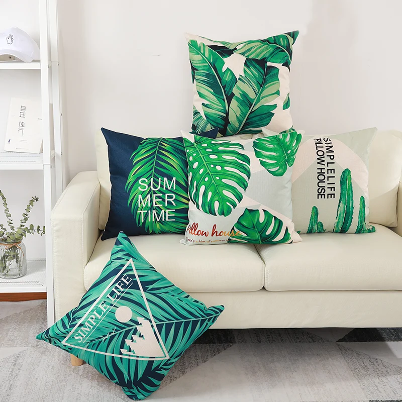 

ExExplosion Models Nordic Simple Pillowcase Tropical Green Plant Leaf Cushion Small Fresh Pillow Office Sofa Lumbar Pillo
