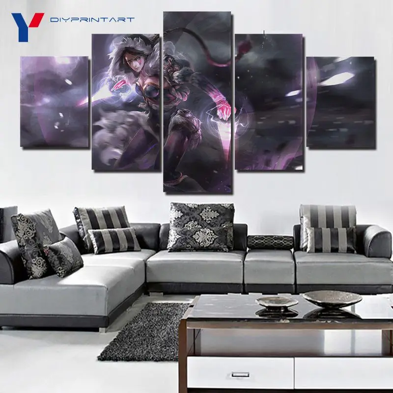  Magic Assassin Templar Lana 5 Panel Wall Art Canvas Prints DOTA 2 Game Pictures for Living Room A03