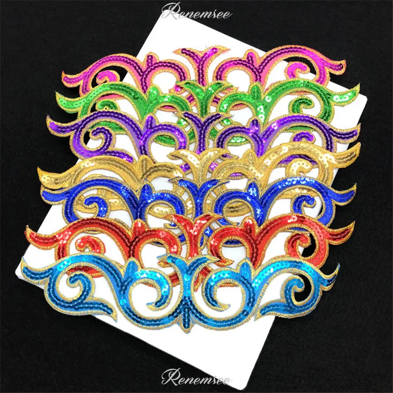 

3Pcs Sequins Embroidered Cloth Iron on Patch Cheongsam Dance Dress Decorative Stickers Adhesive Pattern Sequins Embroidered