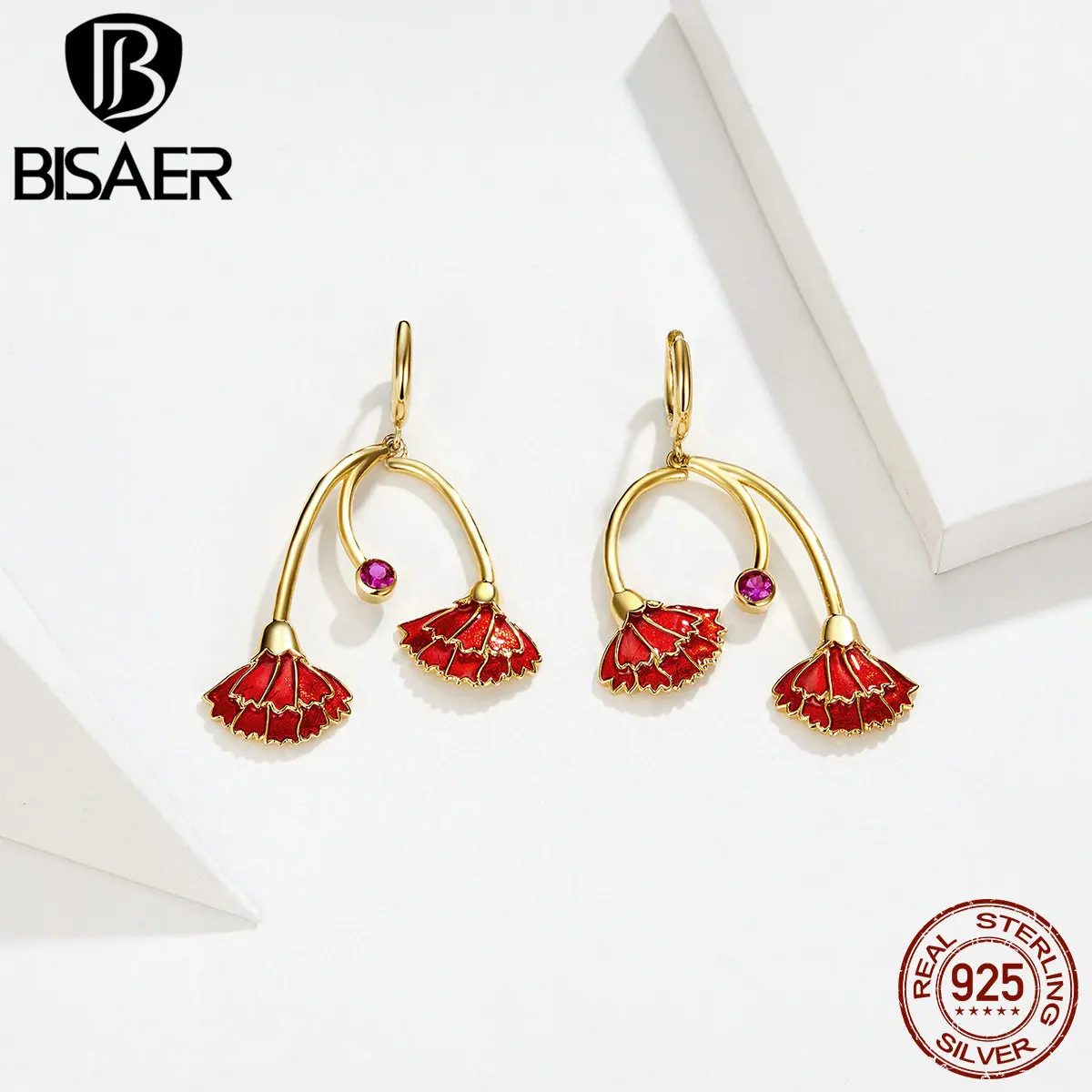 BISAER серьги-гвоздики в форме гвоздики, модные серьги, ювелирные изделия для женщин, блестящий кубический циркон, Новинка лета, высокое качество, HNE200