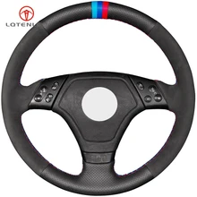 Lqtenleo черного цвета из натуральной кожи и замши, DIY Ручная прошивка автомобиля рулевое колесо Крышка для BMW E36 E46 E39