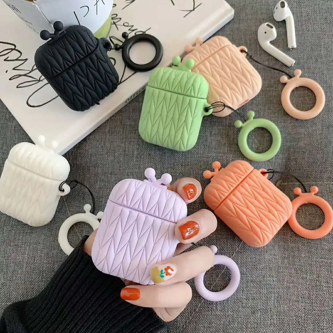 

Stylish cute bag soft silicone case for Apple Airpods shockproof cover for AirPods Bluetooth headset set with ring buckle