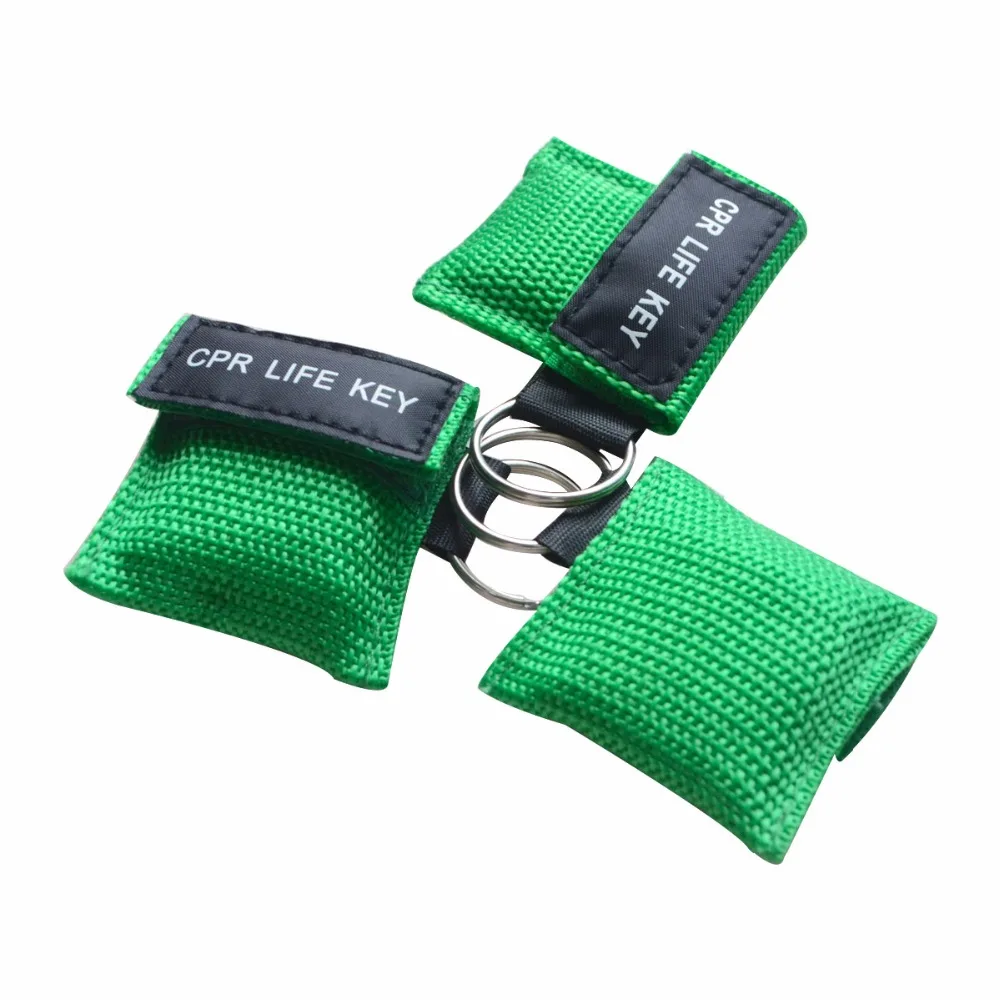 

Wholesale 850Pcs/Lot CPR Resuscitator Mask CPR Life Key Face Shield With One Way Emergency Rescue Kit Green Color Pouch Wraped