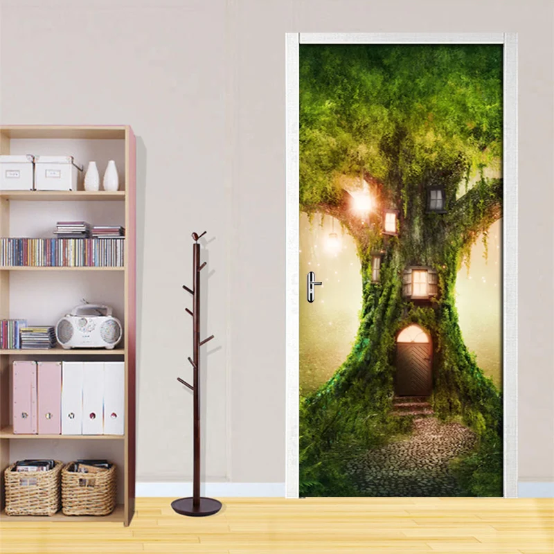 3D двери Стикеры тихий уединенный яма для посадки деревьев фотообои ПВХ само-клейкие переводные наклейки на стену Бумага для Гостиная домашний декор плакат