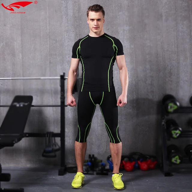 Aliexpress.com : Buy Fitness Men Compression T shirt+Running Suits Kits ...