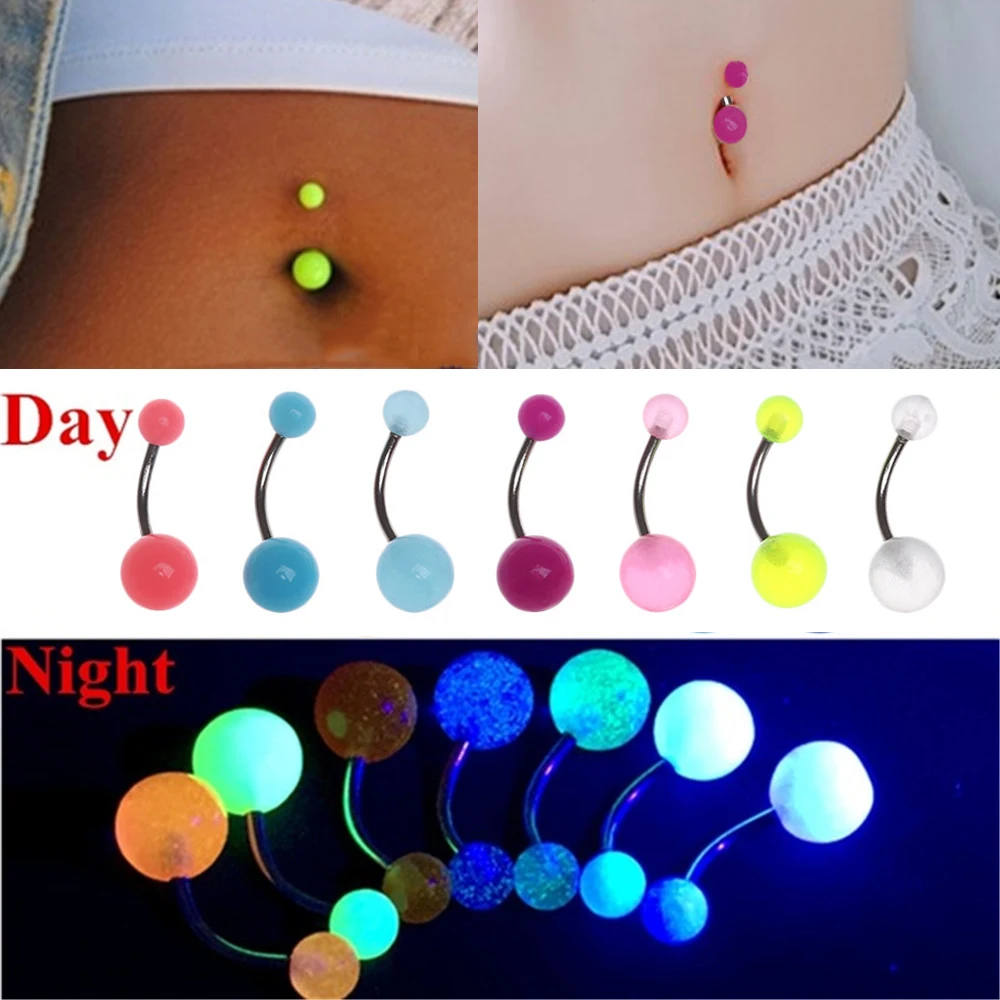 

7Pcs/set 2019 New Night Glow Women's Fashion Belly Button Rings Navel Barbell Piercing Ombligo Party Body Jewelry Girls Gifts