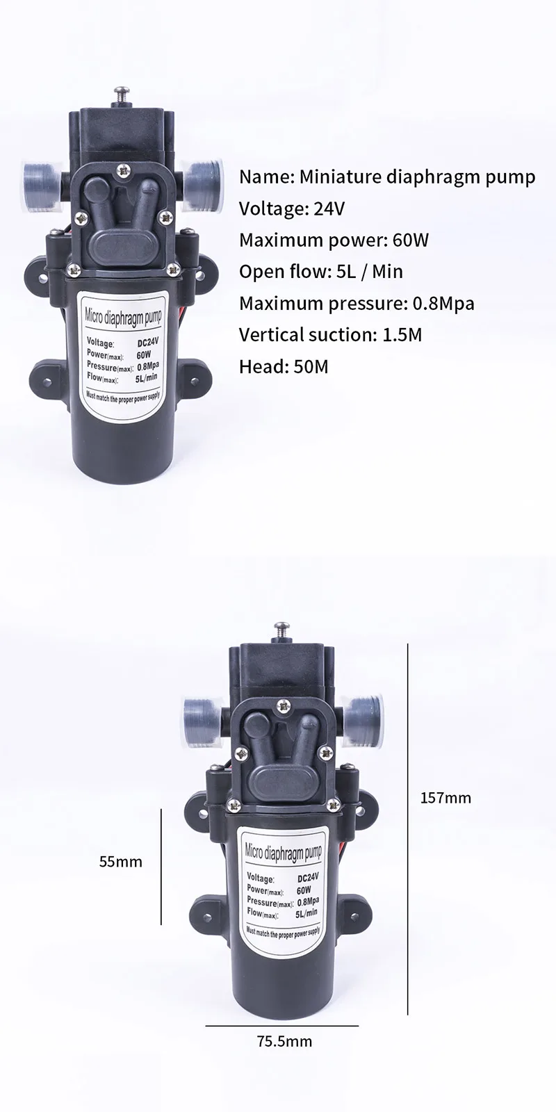 DC 24 в 60 Вт 130PSI 5L/мин Электрический мембранный насос Самовсасывающий бустер домашний сад контроль возврата автомойка