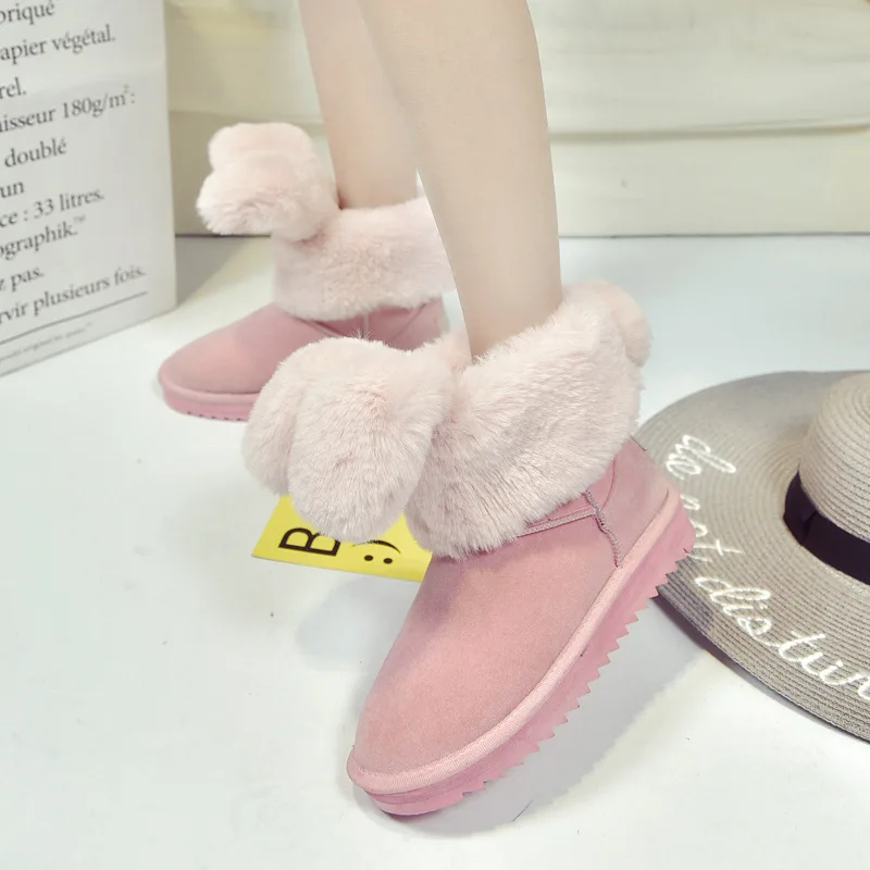 2018 Snow Boots Female Rabbit Ears In The Tube Warm Non-Slip Winter Oem Cotton Shoes Women Boots M8D78 (10)