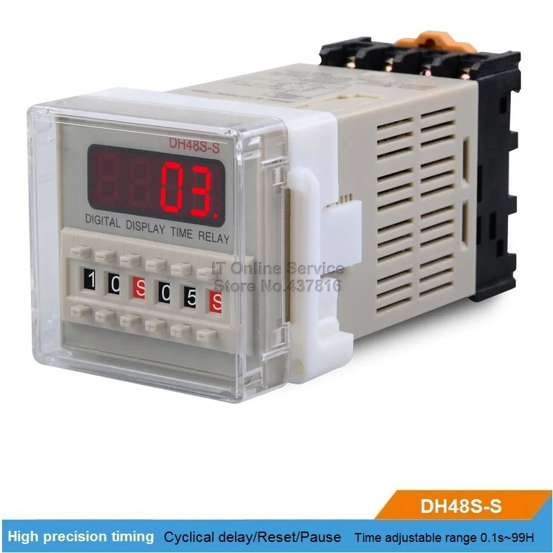 DH48S S 220V/12V/24V LED Digital display Time relay Cyclical delay Reset/Pause Function Time