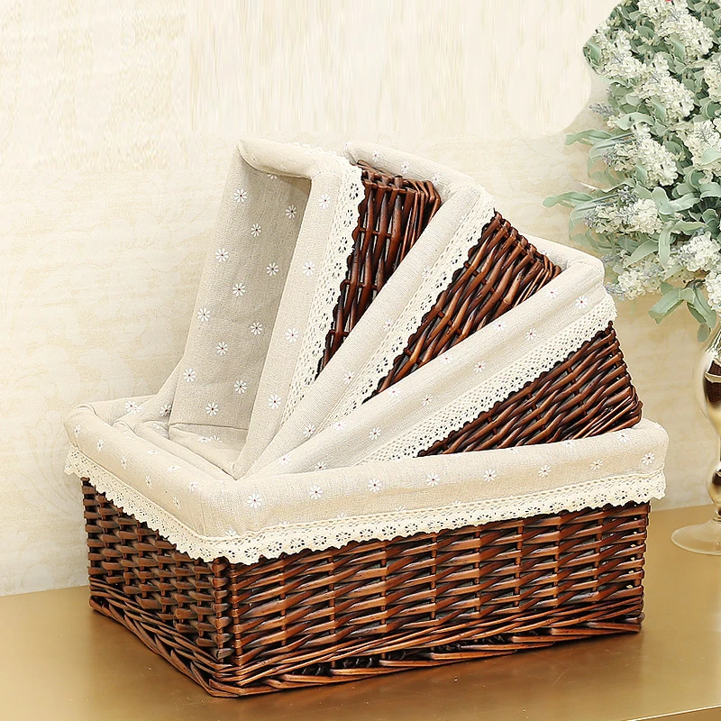  Bamboo Weaving Storage Basket Fruit Picnic Basket Rattan Storage Box For Cosmetics Snacks Tea Book 
