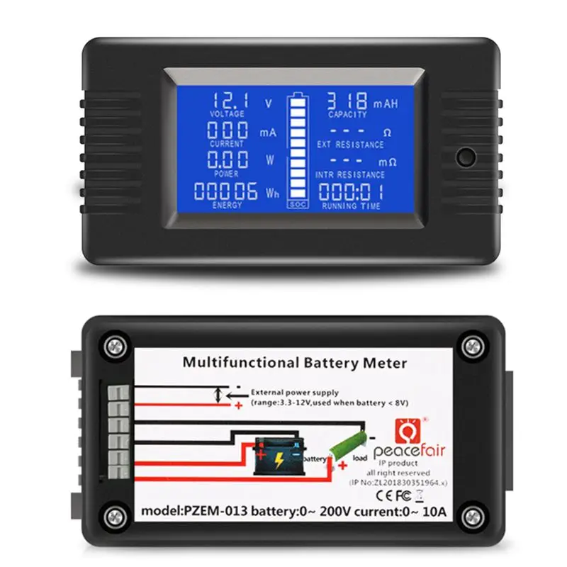 

DC 0-200V 0-300A Battery Tester Voltmeter Ammeter Power Voltage Current Impedance Capacity Energy Time Meter Monitor