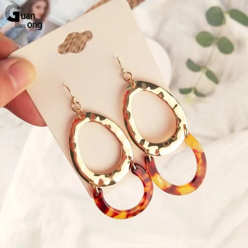 

Guanlong Vintage Acetic Acid Acrylic Dangle Long Earing for Women Geometric Metal Acetate Resin Big Earring Girl Jewelry Brincos