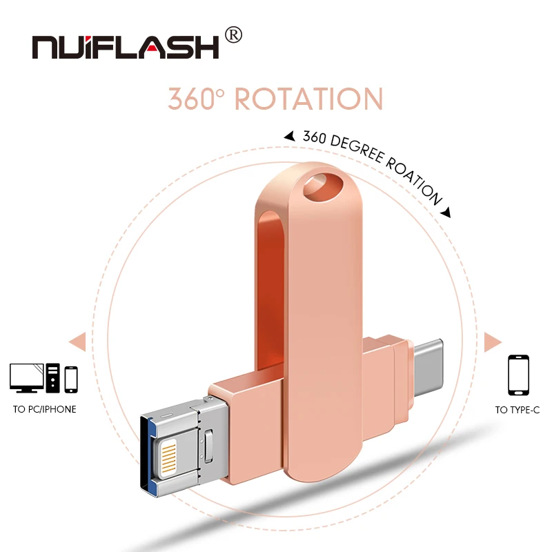Nuiflash металлический флэш-накопитель USB 128 Гб Тип C флеш-накопитель 32 Гб 64 ГБ Usb 2,0 флэш-накопитель для iPhone X/8 Plus/8 Plus/7 Plus USB флеш-накопитель