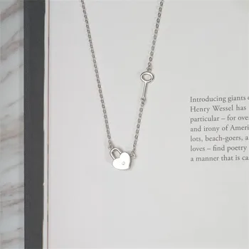 

New Creative Heart Shaped Love 925 Sterling Silver Fashion Jewelry Personality Lock And Key Women Gift Pendant Necklaces N184