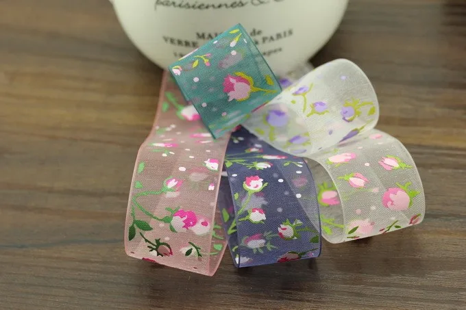 New 25mm Transparent Voile Ribbons Double Face printing satin ribbon DIY hair accessories bowknot materials 10Mlot_7